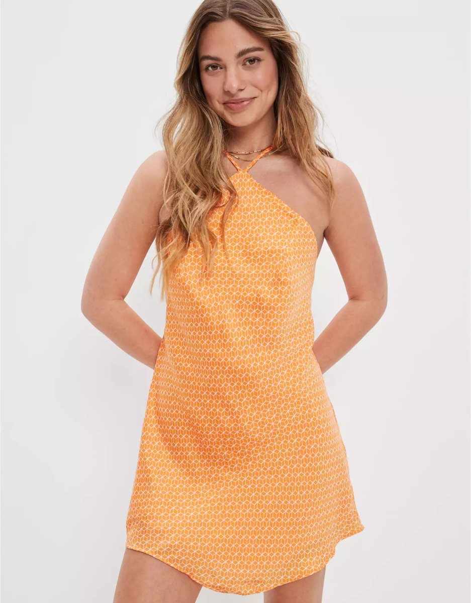 Mini Robe American Eagle AE Silky Halter Orange Femme | XLG-19086520